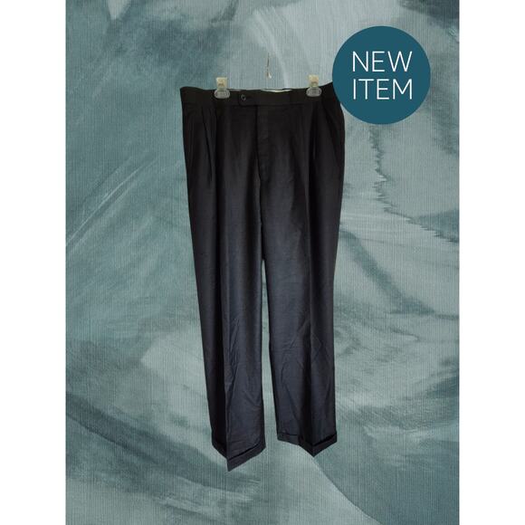 Andre Lanzino Men’s Dress Pants 36L Black 100% Wool Pleated Cuffed Hem Old Money - Picture 6 of 7